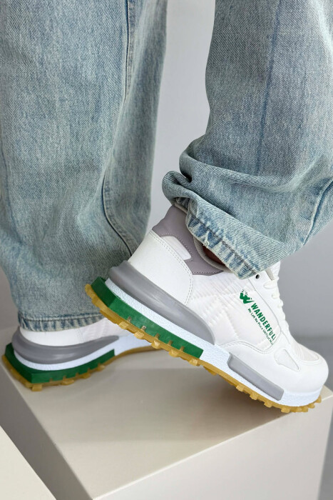 LACING PLATFORM MEN SNEAKERS WHITE/GREEN-BAJE - 6