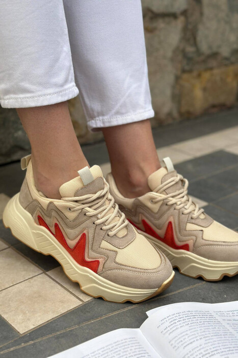 LACING PLATFORM SNEAKERS BEIGE/BEZHE - KLAUDIO FASHION