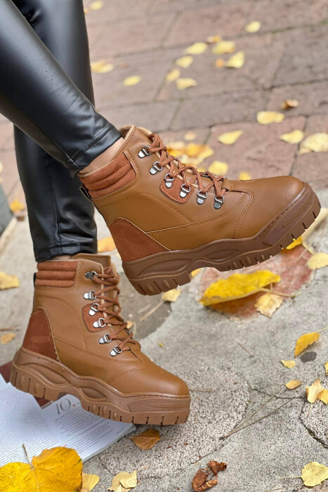 LACING PLATFORM WOMAN ANKLE BOOTS BROWN/KAFE 