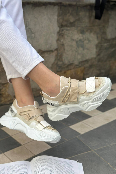 LACING PLATFORM WOMEN SNEAKER CREAM/KREM - KLAUDIO FASHION