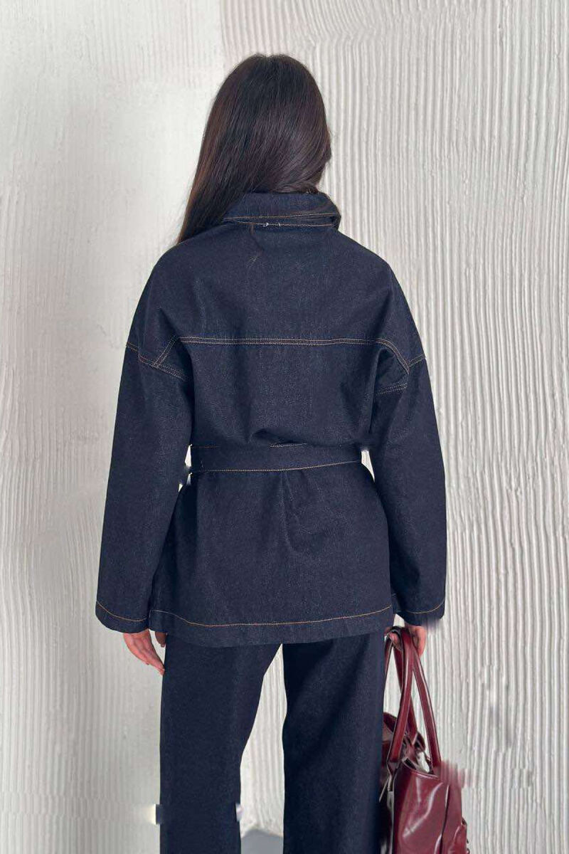 LACING SHIRT+JEANS DENIM WOMEN SET DARK BLUE/BEE - 3