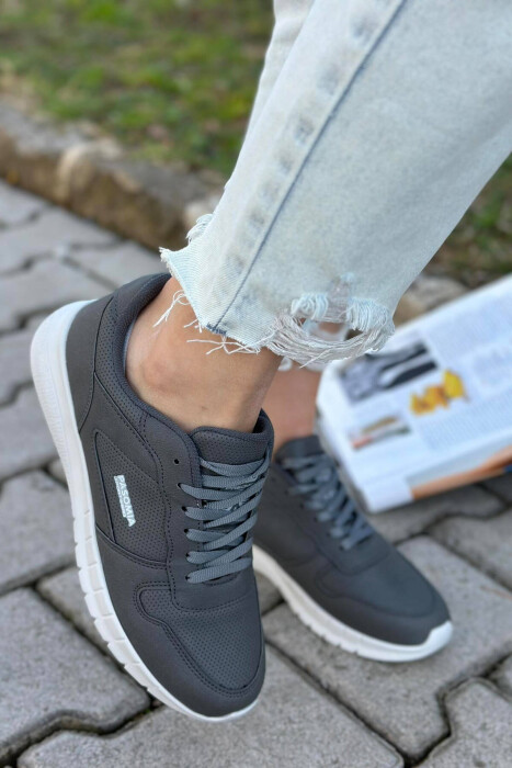 LACING SIMPLE WOMAN SNEAKERS LEATHER DARK GREY/GRI ERRET LEKURE 