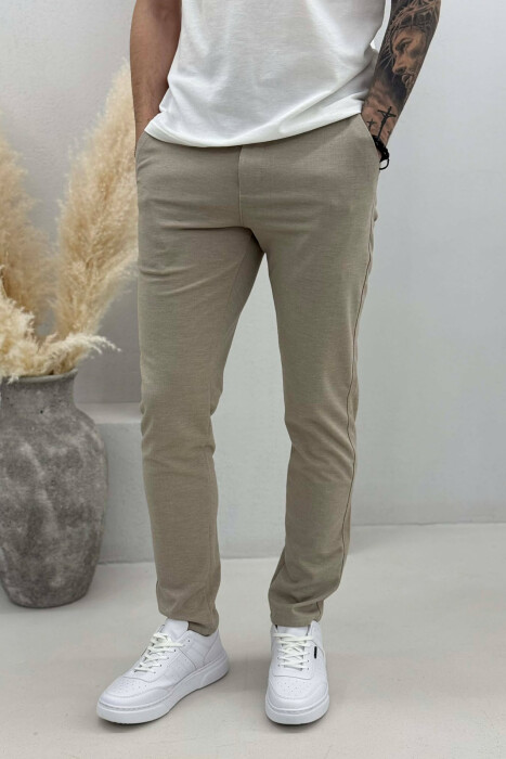 LACING WAIST SIMPLE MEN PANTS BEIGE/BEZHE - 1