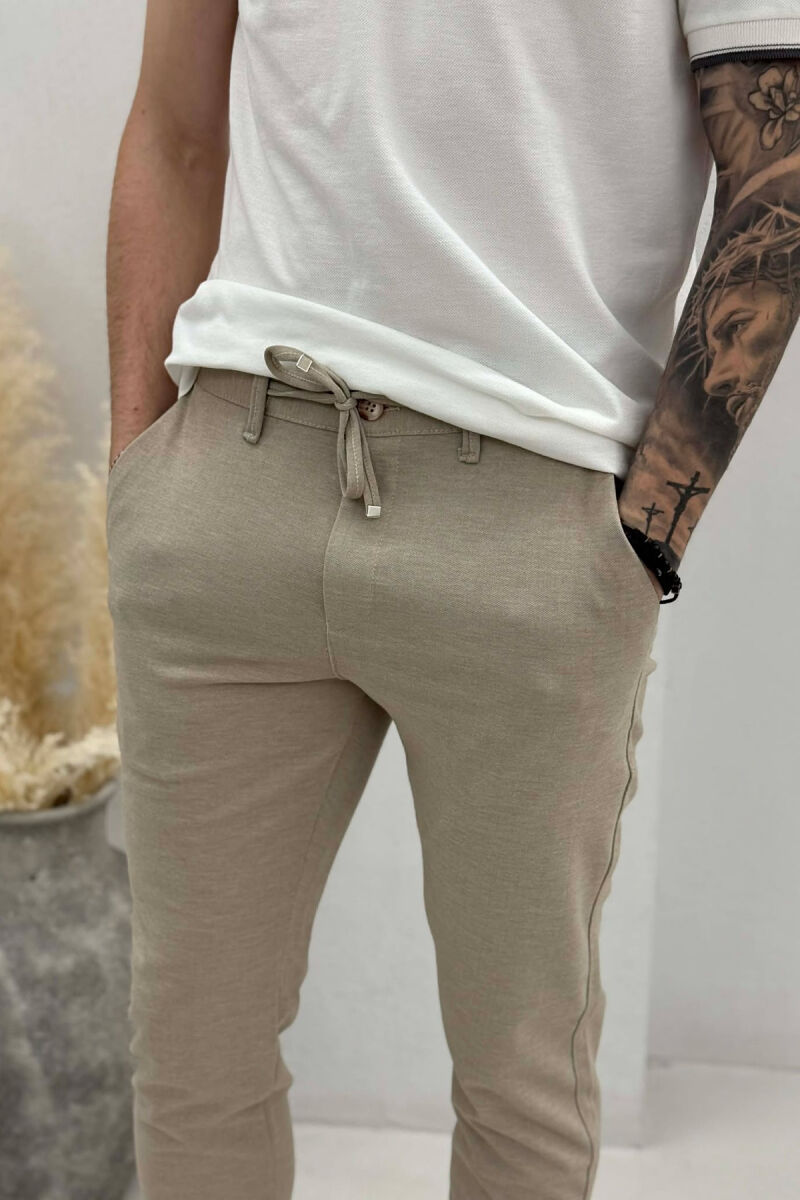 LACING WAIST SIMPLE MEN PANTS BEIGE/BEZHE - 2