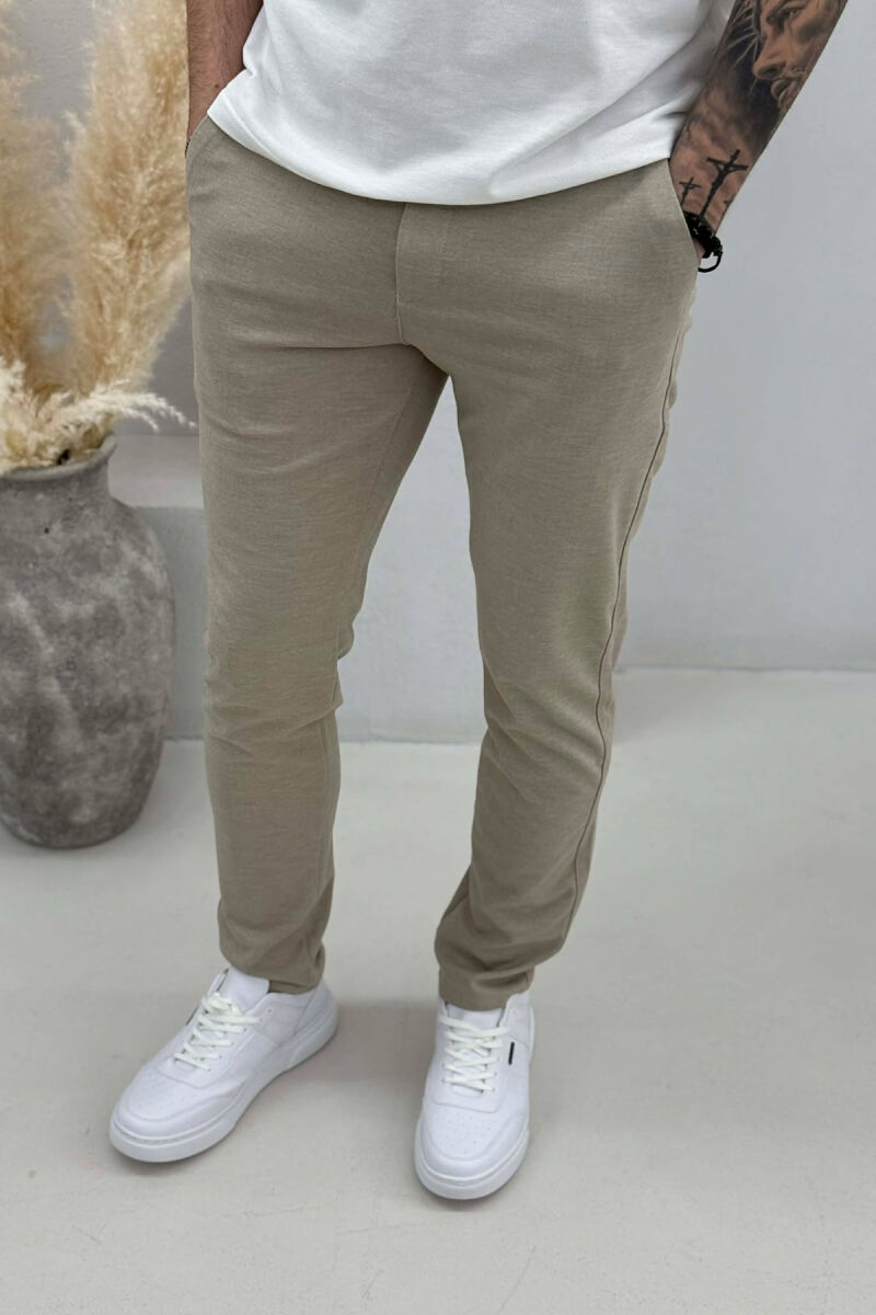 LACING WAIST SIMPLE MEN PANTS BEIGE/BEZHE - 3