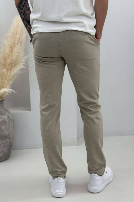LACING WAIST SIMPLE MEN PANTS BEIGE/BEZHE - 4