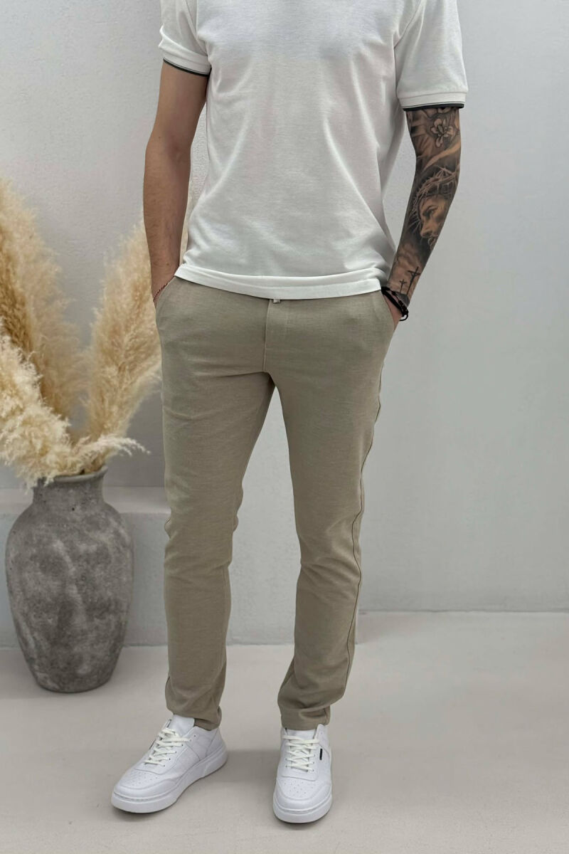 LACING WAIST SIMPLE MEN PANTS BEIGE/BEZHE - 5