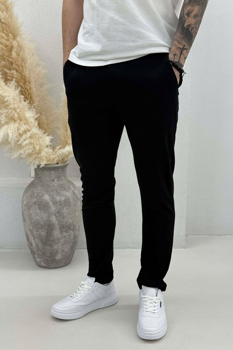 LACING WAIST SIMPLE MEN PANTS BLACK/ E ZEZE - 1