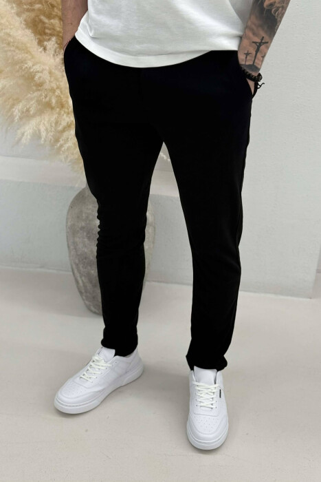 LACING WAIST SIMPLE MEN PANTS BLACK/ E ZEZE - 4