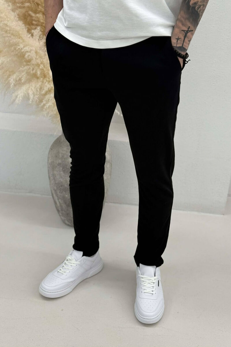 LACING WAIST SIMPLE MEN PANTS BLACK/ E ZEZE - 4