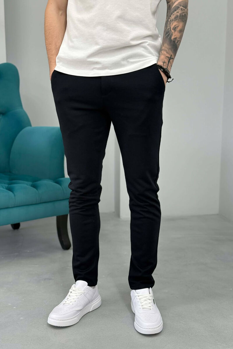 LACING WAIST SIMPLE MEN PANTS DARK BLUE/BEE - 2
