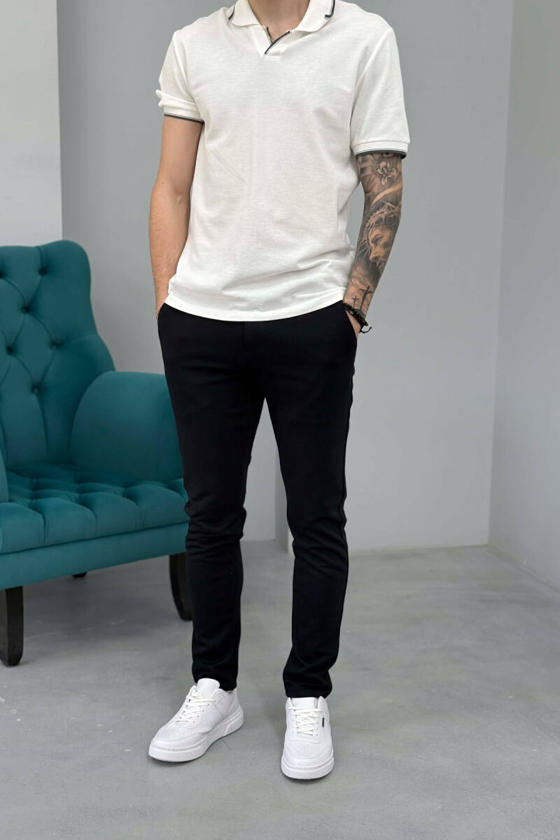 LACING WAIST SIMPLE MEN PANTS DARK BLUE/BEE - 3