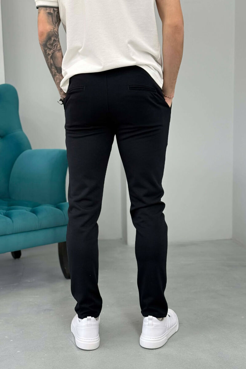 LACING WAIST SIMPLE MEN PANTS DARK BLUE/BEE - 5