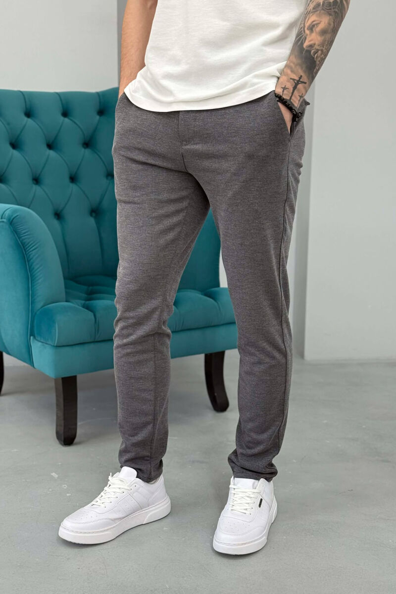 LACING WAIST SIMPLE MEN PANTS DARK GREY/GEE - 1