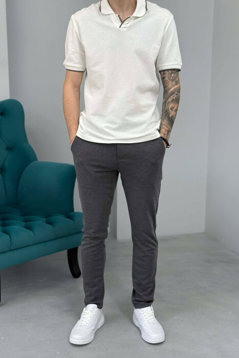 LACING WAIST SIMPLE MEN PANTS DARK GREY/GEE - 2