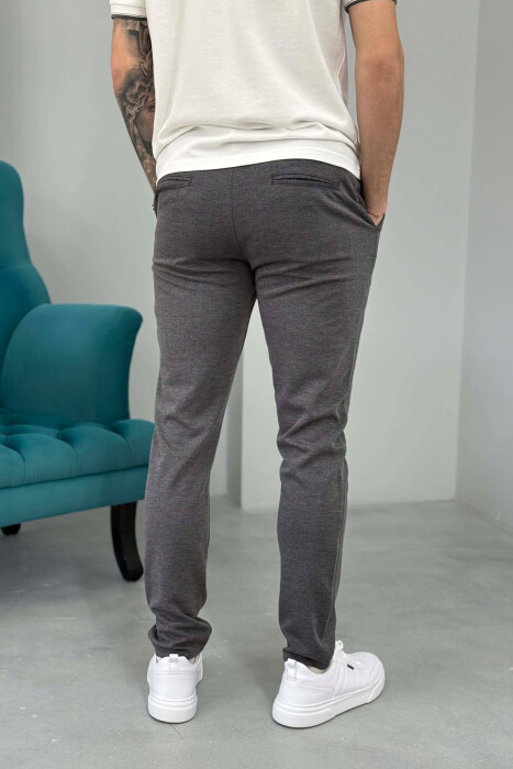 LACING WAIST SIMPLE MEN PANTS DARK GREY/GEE - 4