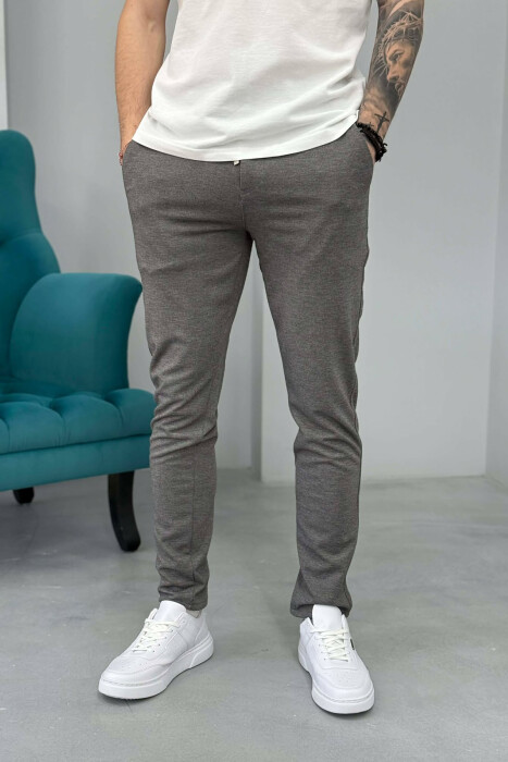 LACING WAIST SIMPLE MEN PANTS GREY/GRI - 1