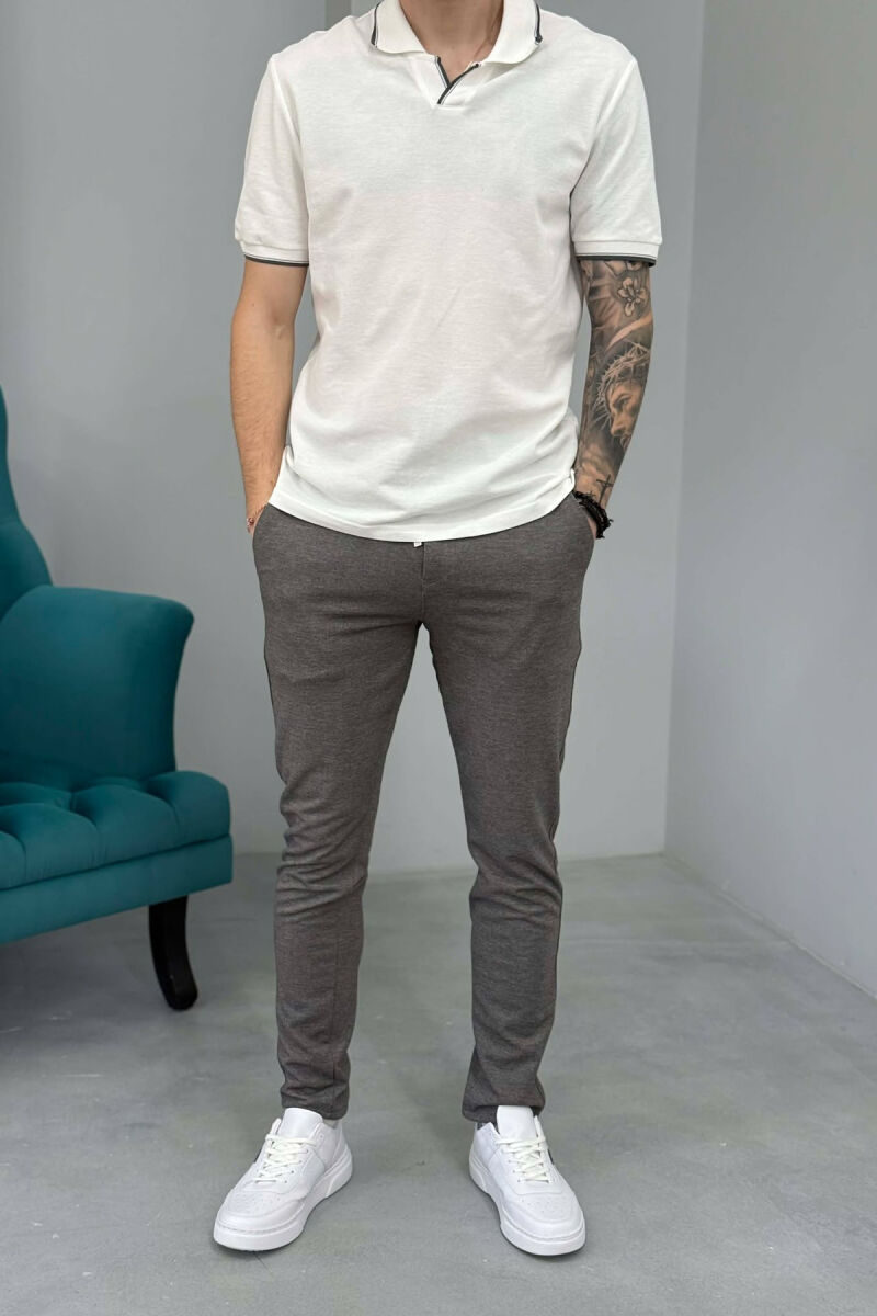 LACING WAIST SIMPLE MEN PANTS GREY/GRI - 2