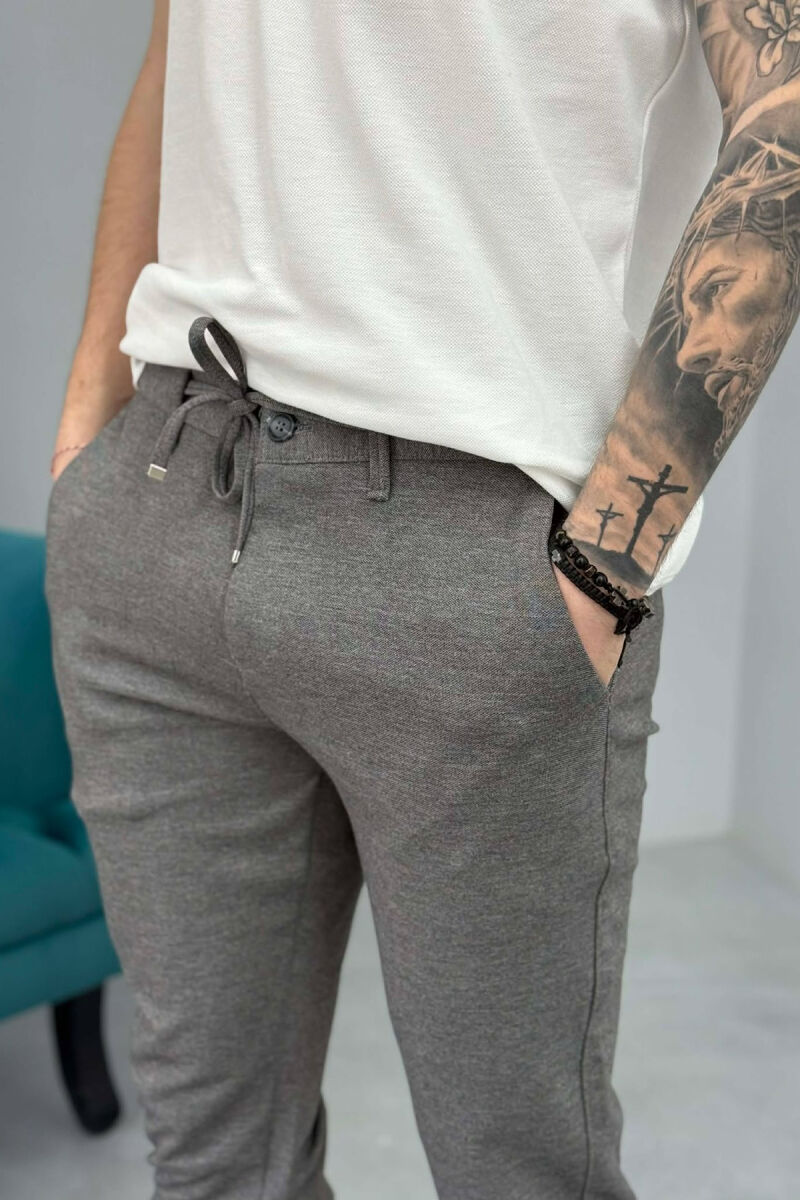 LACING WAIST SIMPLE MEN PANTS GREY/GRI - 3