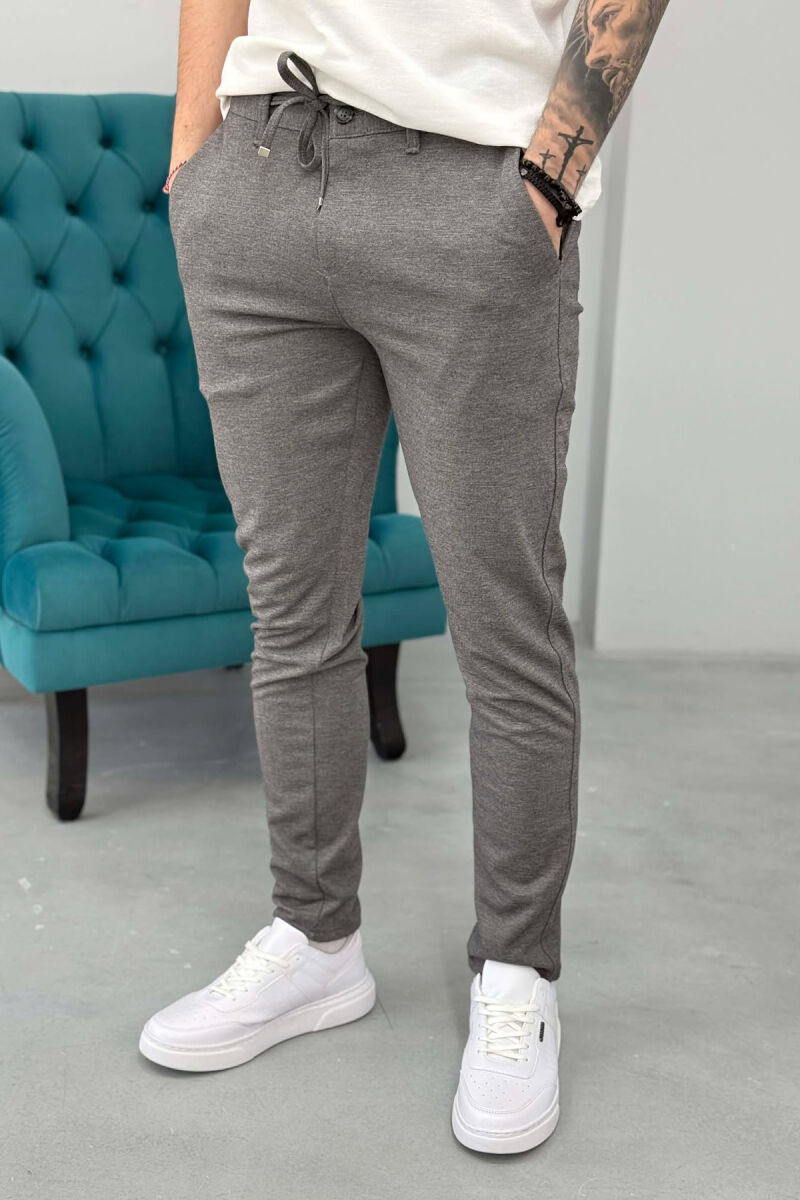 LACING WAIST SIMPLE MEN PANTS GREY/GRI - 4