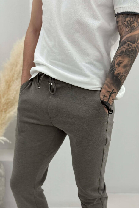 LACING WAIST SIMPLE MEN PANTS OLIVE/ULLI - 2