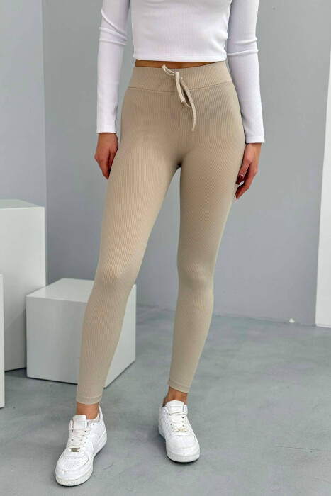 ONE COLOR LACINGS WOMEN LEGGINGS BEIGE/BEZHE 