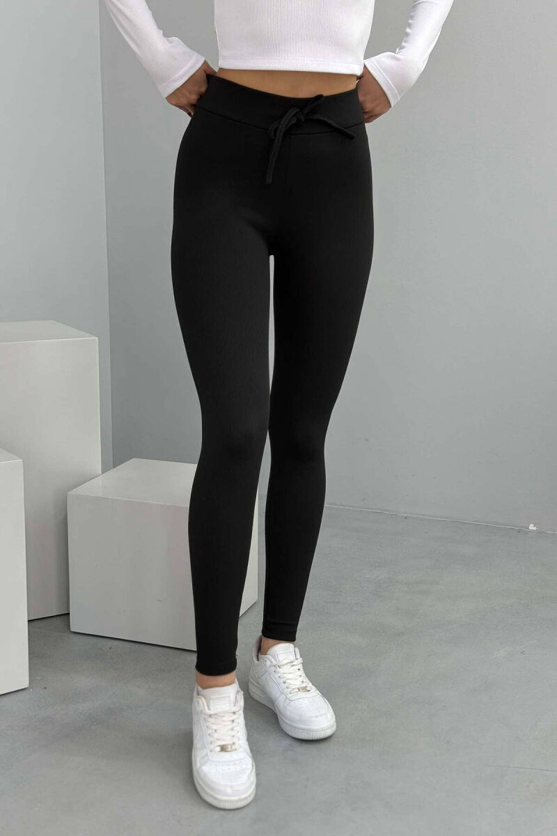 ONE COLOR LACINGS WOMEN LEGGINGS BLACK/ E ZEZE - 1
