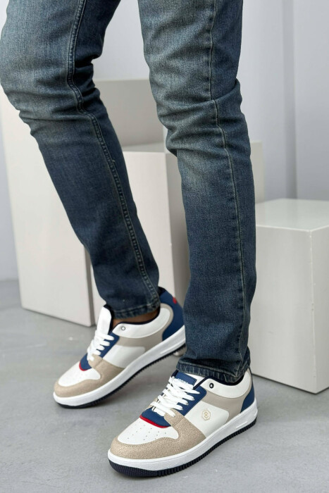 LACINGS SIMPLE MEN SNEAKERS WHITE-BLUE/BABL - KLAUDIO FASHION
