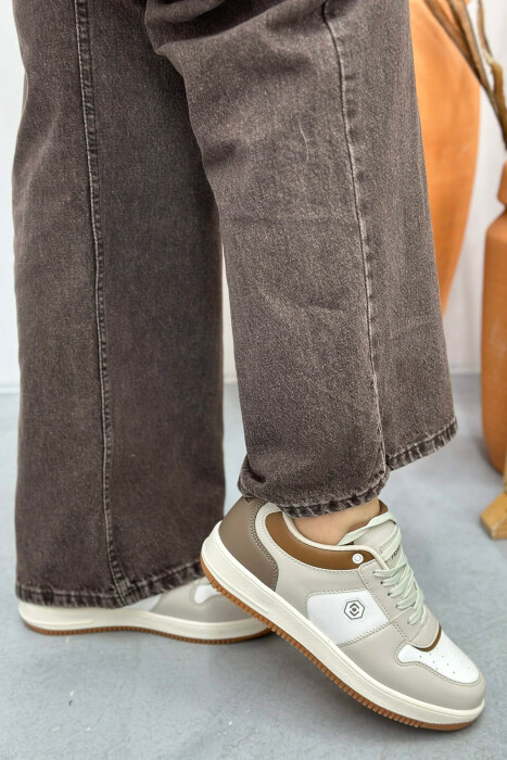 LACINGS SIMPLE WOMEN SNEAKERS CREAM-BROWN/KRKA 