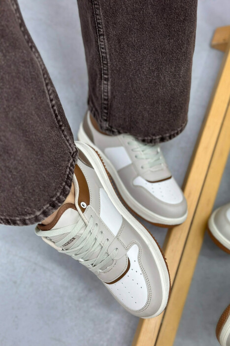 LACINGS SIMPLE WOMEN SNEAKERS CREAM-BROWN/KRKA - 4