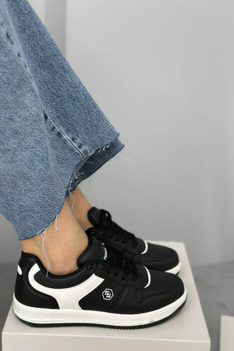 LACINGS SIMPLE WOMEN SNEAKERS WHITE-BLACK/BAZE - KLAUDIO FASHION