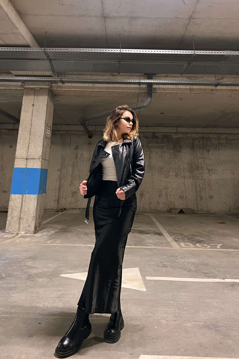 ONE COLOR LEATHER BELTED WOMEN JACKET BLACK/ E ZEZE - 2