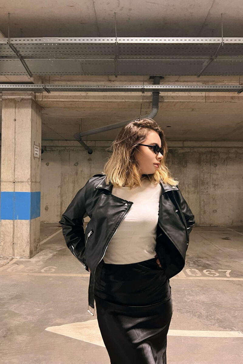 ONE COLOR LEATHER BELTED WOMEN JACKET BLACK/ E ZEZE - 4