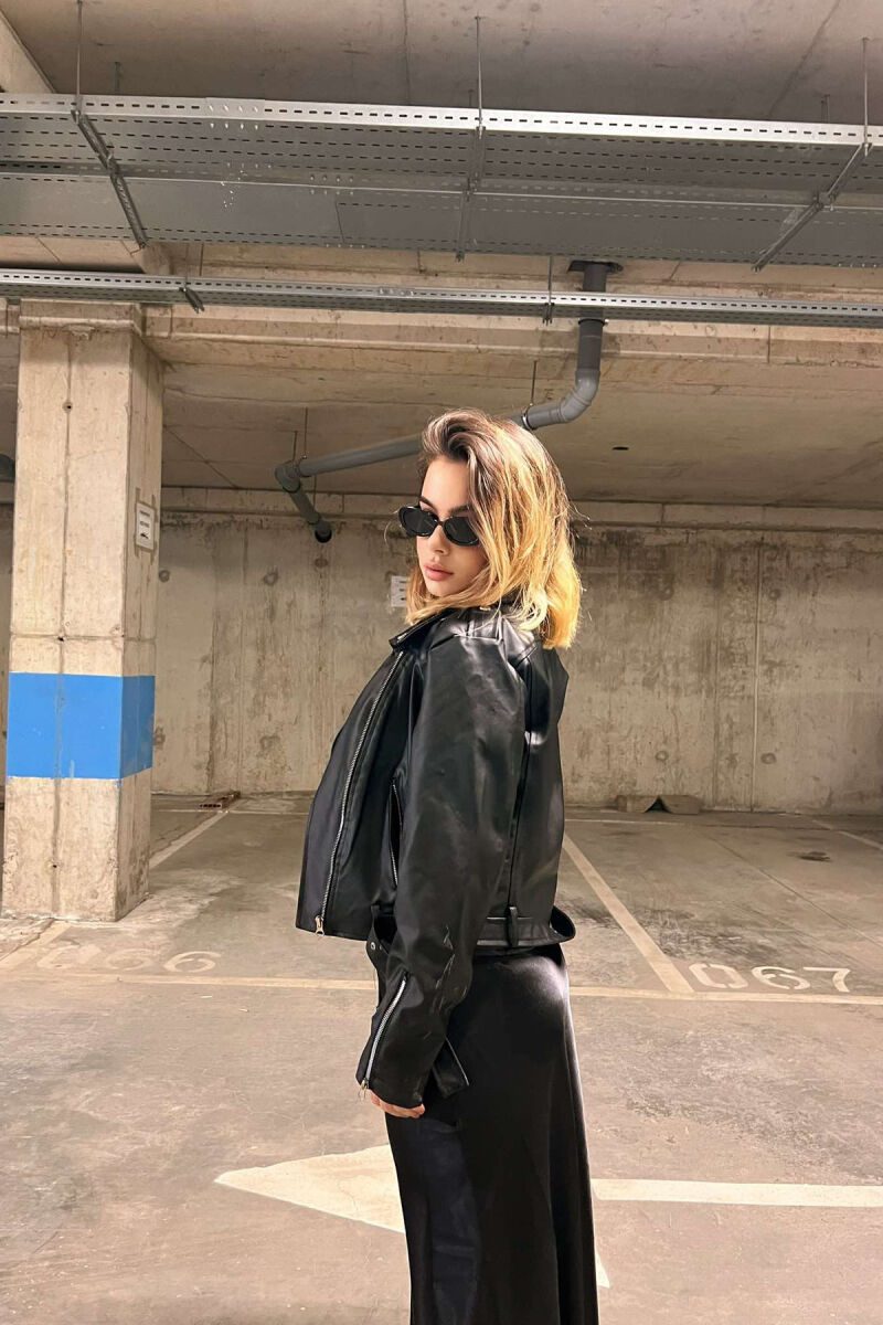 ONE COLOR LEATHER BELTED WOMEN JACKET BLACK/ E ZEZE - 6