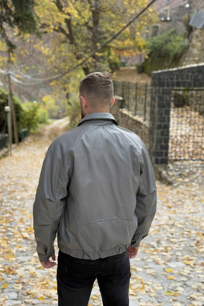LEATHER BUTTONED AND ZIPPER MEN JACKET GREY/GRI - 3