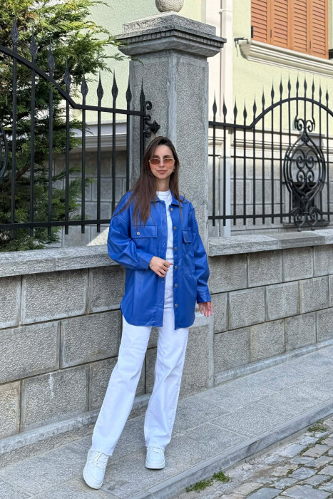 XHAKETE LEKURE ME BUTONA PER FEMRA NE NGJYRE BLU - KLAUDIO FASHION