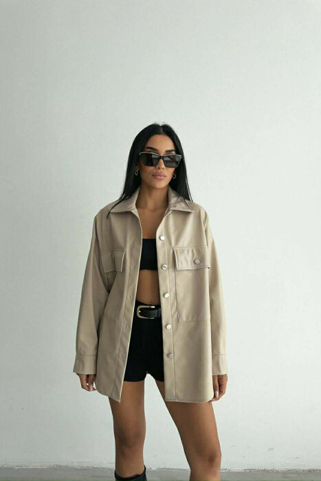 LEATHER BUTTONS WOMAN JACKET CREAM/KREM - 2