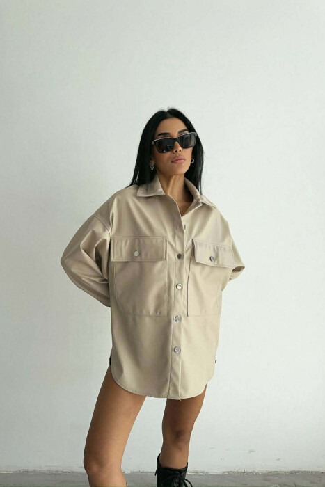 LEATHER BUTTONS WOMAN JACKET CREAM/KREM - 3