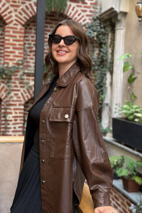 LEATHER BUTTONS WOMAN JACKET DARK BROWN/KAE - 2