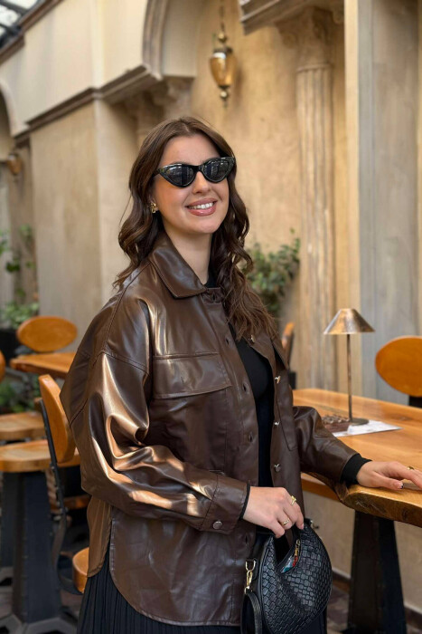 LEATHER BUTTONS WOMAN JACKET DARK BROWN/KAE - 5