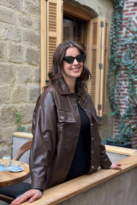 LEATHER BUTTONS WOMAN JACKET DARK BROWN/KAE - 6