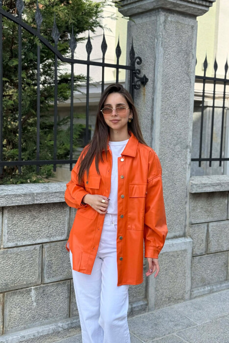 LEATHER BUTTONS WOMAN JACKET ORANGE/PORTOKALLI 