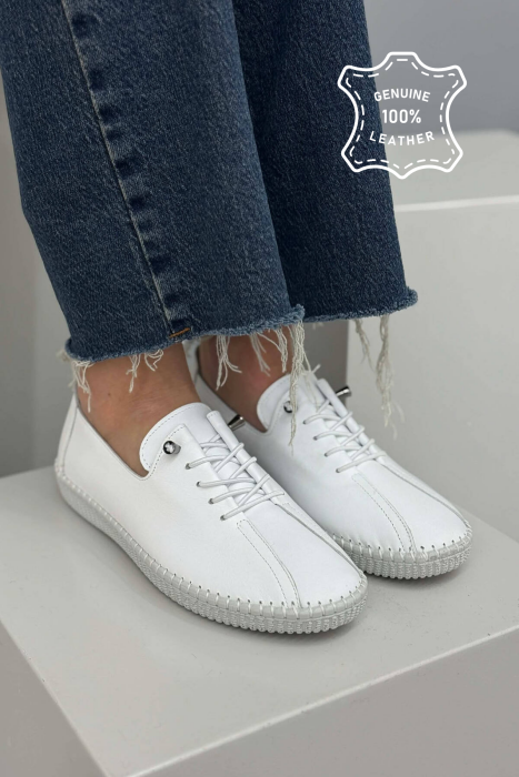 LEATHER COMFORT EVERYDAY WOMEN SNEAKERS WHITE-E BARDHE - KLAUDIO FASHION
