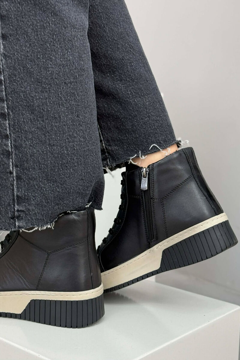 LEATHER FLUFFY SIDE ZIPPER WOMEN SNEAKERS BLACK/ E ZEZE - 4