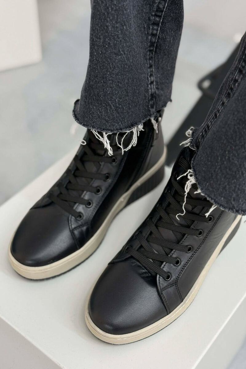 LEATHER FLUFFY SIDE ZIPPER WOMEN SNEAKERS BLACK/ E ZEZE - 7