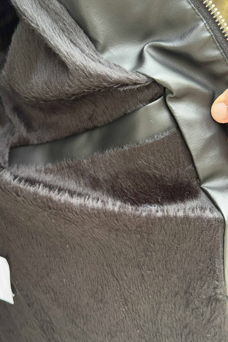 LEATHER HOODED ONE COLOR MEN JACKET BLACK/ E ZEZE - 5