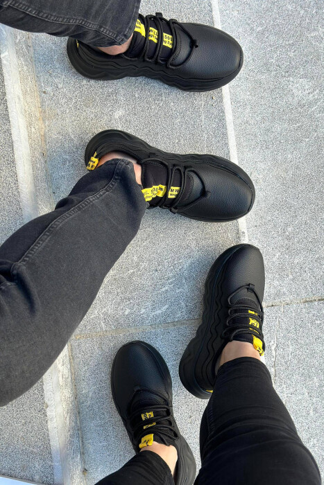 LEATHER LACING WOMAN SNEAKERS BLACK-YELLOW/ZEVE 