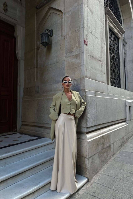 LEATHER LONG SKIRT BEIGE/BEZHE - 2