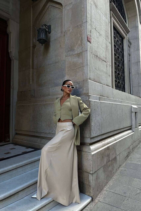 LEATHER LONG SKIRT BEIGE/BEZHE - 3