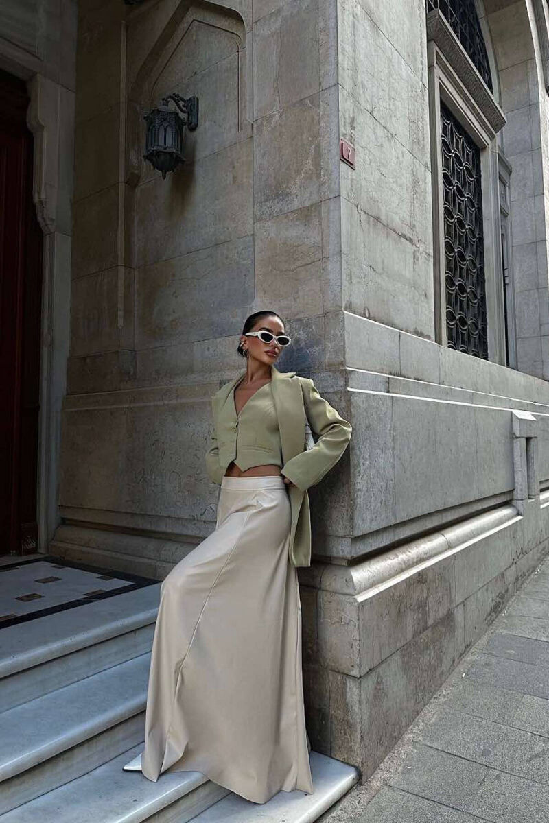 LEATHER LONG SKIRT BEIGE/BEZHE - 3